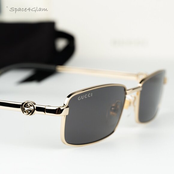 Gucci Women Sunglasses Gold Grey Rectangle GG1600S 001 BRAND NEW